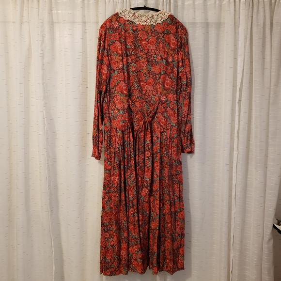 Vintage Laura Ashley Boho Cottage Core Maxi Dress Red Floral - Picture 7 of 8